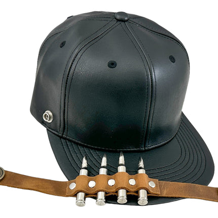 HT162BROWN  BULLET STAPPED VEGAN LEATHER BASEBALL  HAT