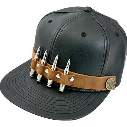 HT162BROWN  BULLET STAPPED VEGAN LEATHER BASEBALL  HAT