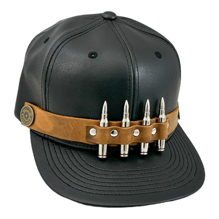 HT162BROWN  BULLET STAPPED VEGAN LEATHER BASEBALL  HAT