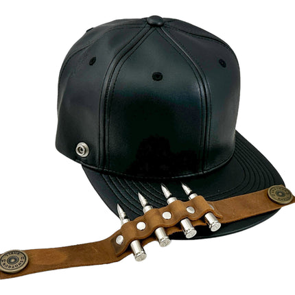 HT162BROWN  BULLET STAPPED VEGAN LEATHER BASEBALL  HAT