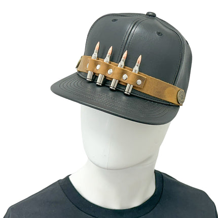 HT162BROWN  BULLET STAPPED VEGAN LEATHER BASEBALL  HAT