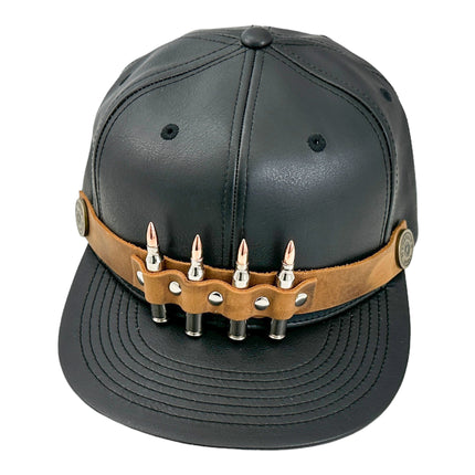 HT162BROWN  BULLET STAPPED VEGAN LEATHER BASEBALL  HAT