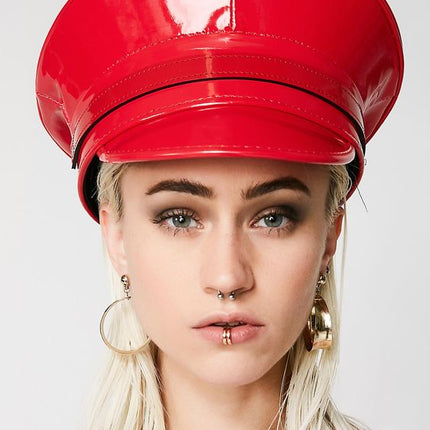 HT202P  PATENT LEATHER STRAP CAPTAIN HAT