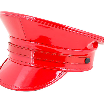 HT202P.RED PATENT POLICE HAT WITH STRAP BAND