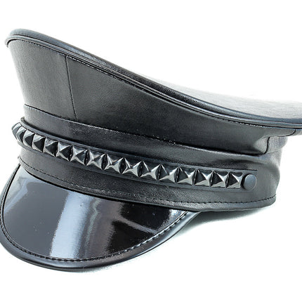 HT205-BS   GUNMETAL STUDDED BAND CAPTAIN HAT