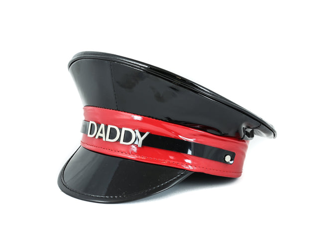 HT232BLK-RED STAINLESS STEEL LETTER WORDS ID NAME CAPTAIN HAT