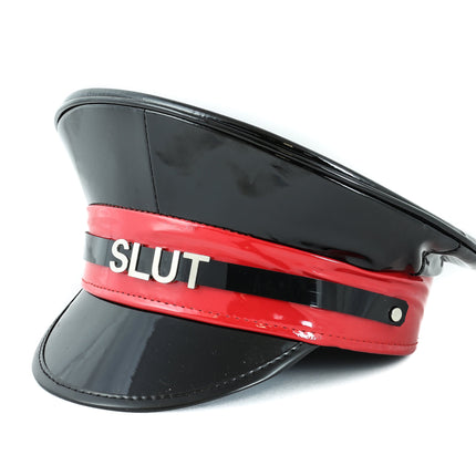 HT232BLK-RED STAINLESS STEEL LETTER WORDS ID NAME CAPTAIN HAT