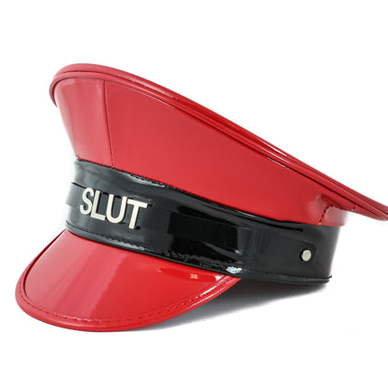 HT232RED-BLK STAINLESS STEEL LETTER WORDS ID NAME CAPTAIN HAT