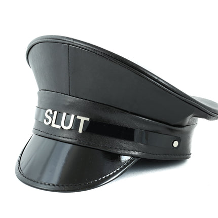 HT233P.BLK  NAME PATENT CAPTAIN HAT WHORE SLAVE SLUT