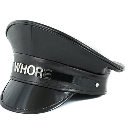 HT233P.BLK  NAME PATENT CAPTAIN HAT WHORE SLAVE SLUT