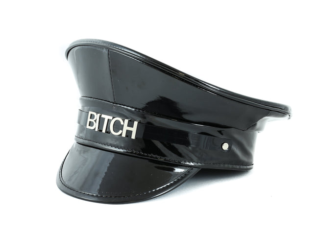 HT233P.BLK  NAME PATENT CAPTAIN HAT WHORE SLAVE SLUT