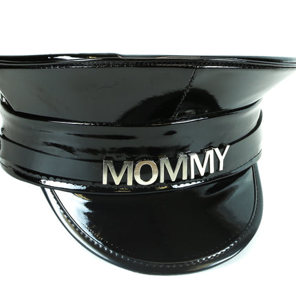 HT233P.BLK  NAME PATENT CAPTAIN HAT WHORE SLAVE SLUT