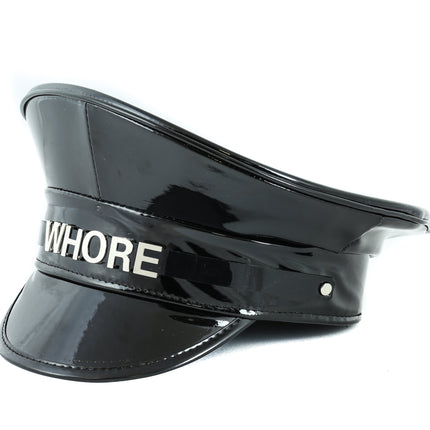 HT233P.BLK  NAME PATENT CAPTAIN HAT WHORE SLAVE SLUT
