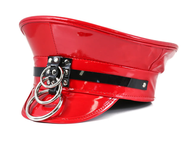 HT242P.RED  3 RING RED PATENT BLACK STRAP CAPTAIN HAT