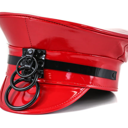 HT242P.RED  3 RING RED PATENT BLACK STRAP CAPTAIN HAT