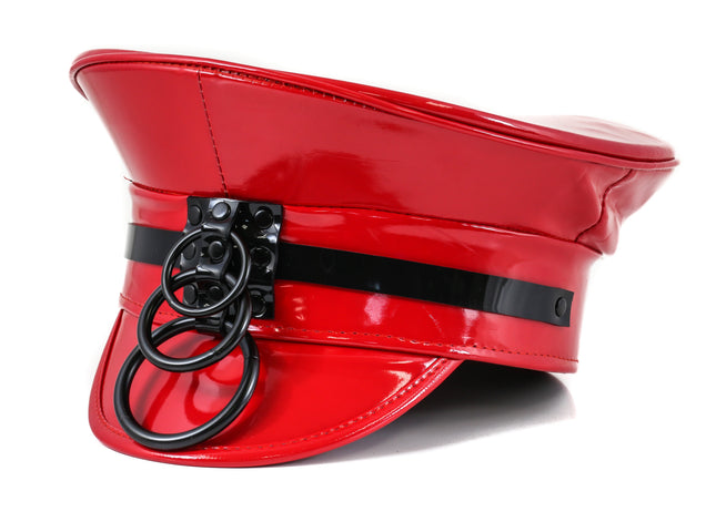HT242P.RED  3 RING RED PATENT BLACK STRAP CAPTAIN HAT