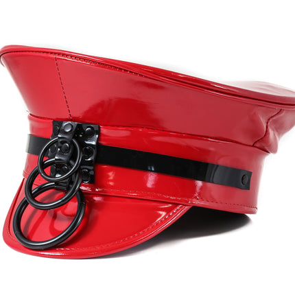 HT242P.RED  3 RING RED PATENT BLACK STRAP CAPTAIN HAT