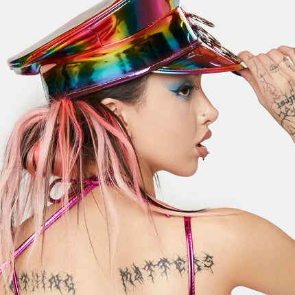 HT242RAINBOW THREE BONDAGE RING CAPTAIN HAT HAND MADE USA