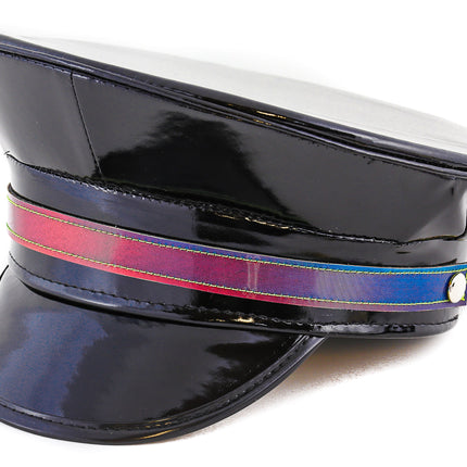 HT244P RAINBOW STRAP PATENT POLICE HAT