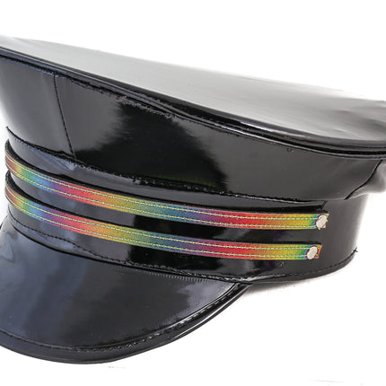 HT245P DOUBLE RAINBOW STRAP PATENT POLICE HAT