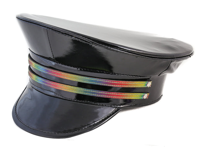 HT245P DOUBLE RAINBOW STRAP PATENT POLICE HAT