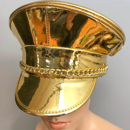 HT255P GOLD AND SILVER CAPTAIN HAT WITH CHAIN