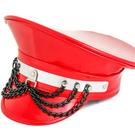 HT260RED-BS PATENT RED WITH STRAP HANGING CHAIN CAPTAIN HAT
