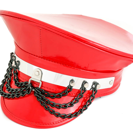 HT260RED-BS PATENT RED WITH STRAP HANGING CHAIN CAPTAIN HAT