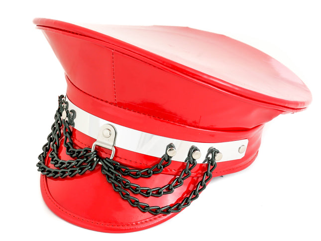 HT260RED-BS PATENT RED WITH STRAP HANGING CHAIN CAPTAIN HAT