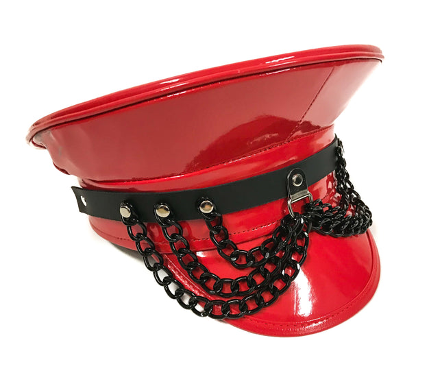 HT260RED-BS PATENT RED WITH STRAP HANGING CHAIN CAPTAIN HAT