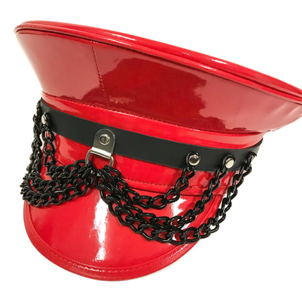 HT260RED-BS PATENT RED WITH STRAP HANGING CHAIN CAPTAIN HAT