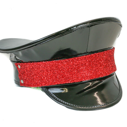HT272BLK GLITTER BAND BLACK PATENT CAPTAIN HAT