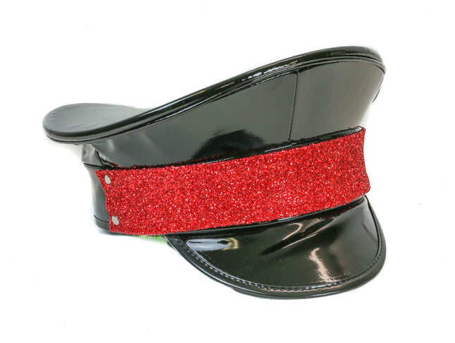 HT272BLK GLITTER BAND BLACK PATENT CAPTAIN HAT