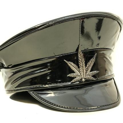 HT282-SIL SILVER GANJA LEAF CAPTAIN HAT