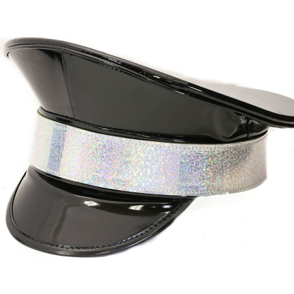 HT288P PATENT BLACK CAPTAIN HAT WITH RAINBOW