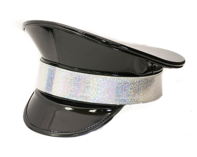 HT288P PATENT BLACK CAPTAIN HAT WITH RAINBOW