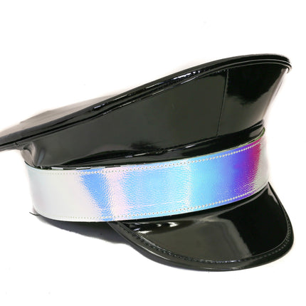 HT288P PATENT BLACK CAPTAIN HAT WITH RAINBOW