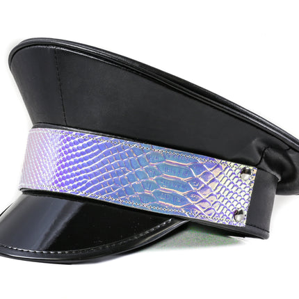 HT288P PATENT BLACK CAPTAIN HAT WITH RAINBOW