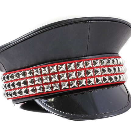 HT290C-RED PYRAMID STUDDED RED STRAP CAPTAIN HAT