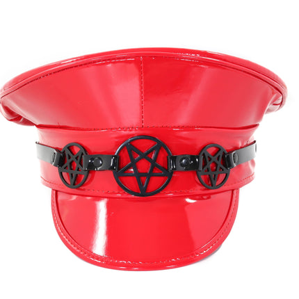HT314RED 3 PENTAGRAM RED CAPTAIN HAT