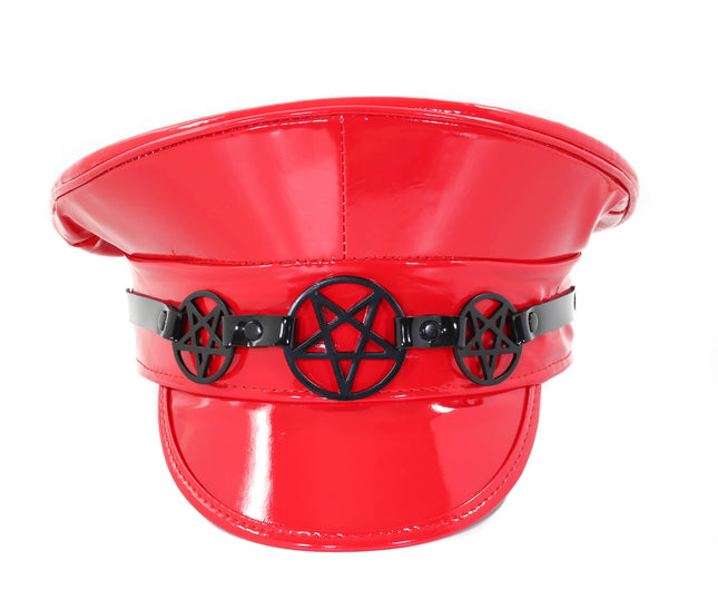 HT314RED 3 PENTAGRAM RED CAPTAIN HAT