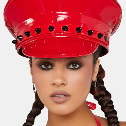 HT316-BS  BLACK UK77 STUDDED CAPTAIN HAT