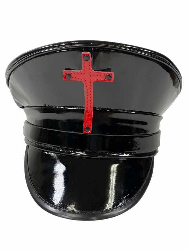 HT320P ASSORTED CROSS BLACK PATENT CAPTAIN HAT