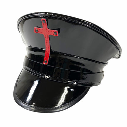 HT320P ASSORTED CROSS BLACK PATENT CAPTAIN HAT