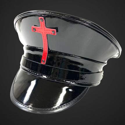 HT320P ASSORTED CROSS BLACK PATENT CAPTAIN HAT