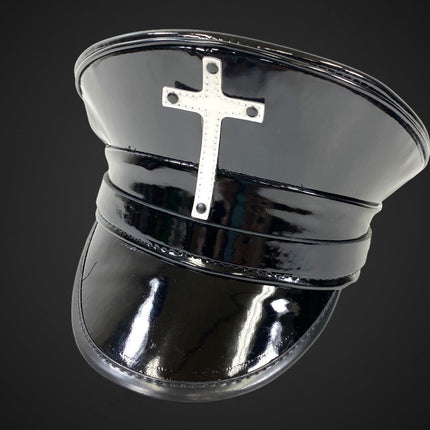 HT320P ASSORTED CROSS BLACK PATENT CAPTAIN HAT
