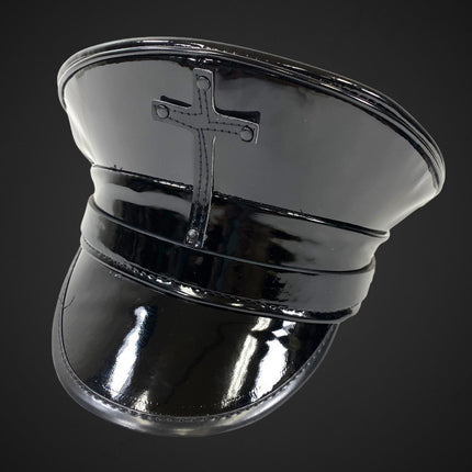 HT320P ASSORTED CROSS BLACK PATENT CAPTAIN HAT