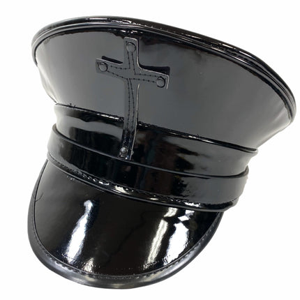 HT320P ASSORTED CROSS BLACK PATENT CAPTAIN HAT