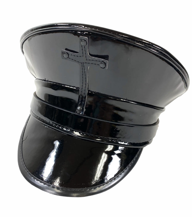 HT320P ASSORTED CROSS BLACK PATENT CAPTAIN HAT