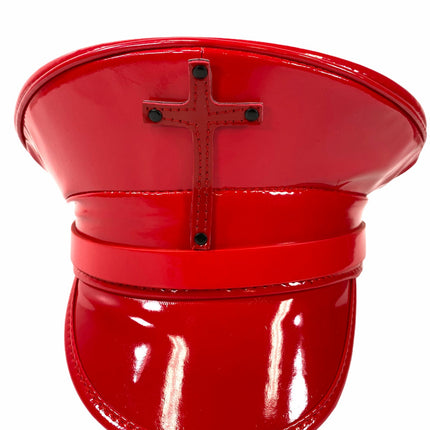 HT320RED ASSORTED CROSS RED PATENT CAPTAIN HAT